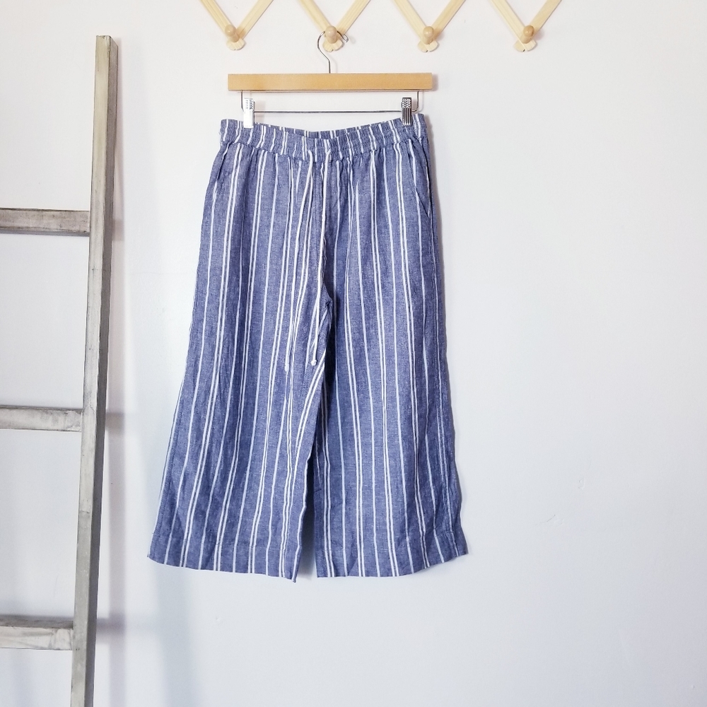 BEACHLUNCHLOUNGE BLUE AND WHITE BAGGY HIGH RISE PANTS SIZE SMALL